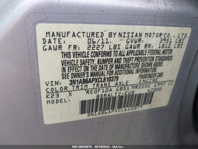 2012 NISSAN SENTRA 2.0 SR VIN: 3N1AB6APXCL610379
