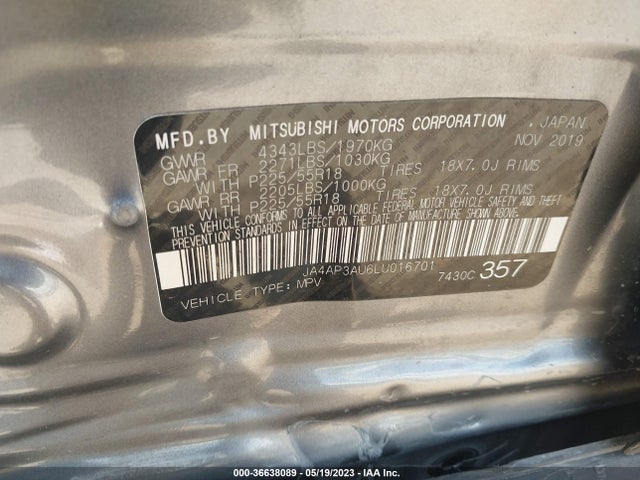 JA4AP3AU6LU016701 Mitsubishi Outlander Sport Es 2.0/sp 2.0