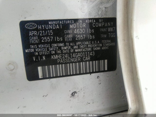 Hyundai Sonata Hybrid Se 2016 KMHE24L14GA011143 Image 10