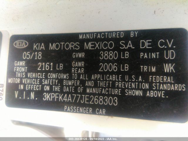 3KPFK4A77JE268303 KIA FORTE LX