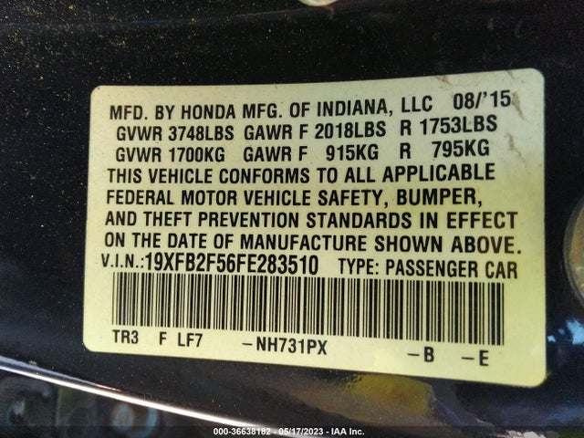 Honda Civic Sedan Lx 2015 19XFB2F56FE283510 Image 9