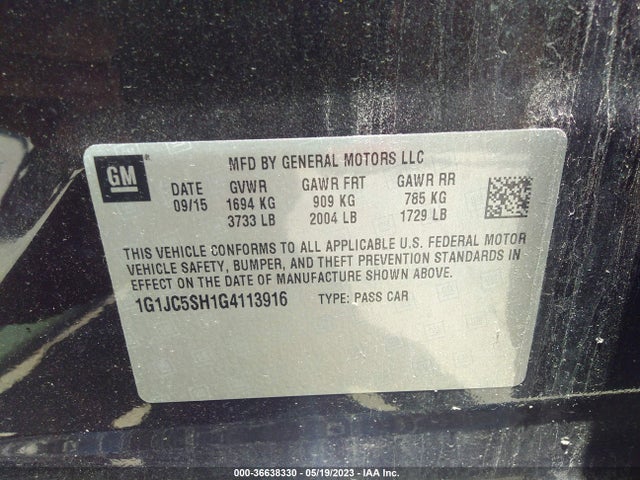 Chevrolet SONIC LT 2016 1G1JC5SH1G4113916 Image 9