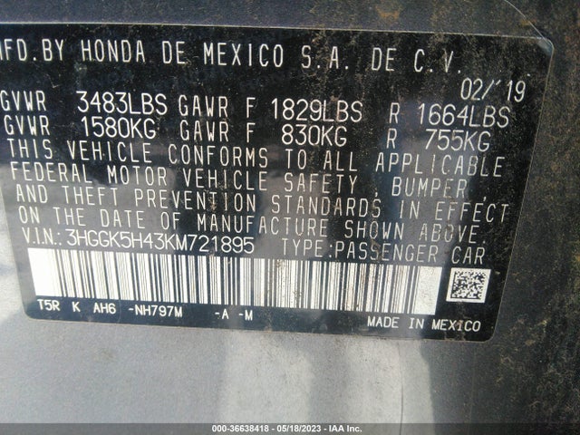 Honda FIT LX 2019 3HGGK5H43KM721895 Image 9