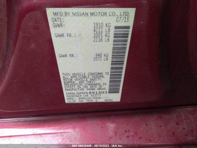 Nissan Altima 2.5 S 2015 1N4AL3AP0FN891403 Image 10