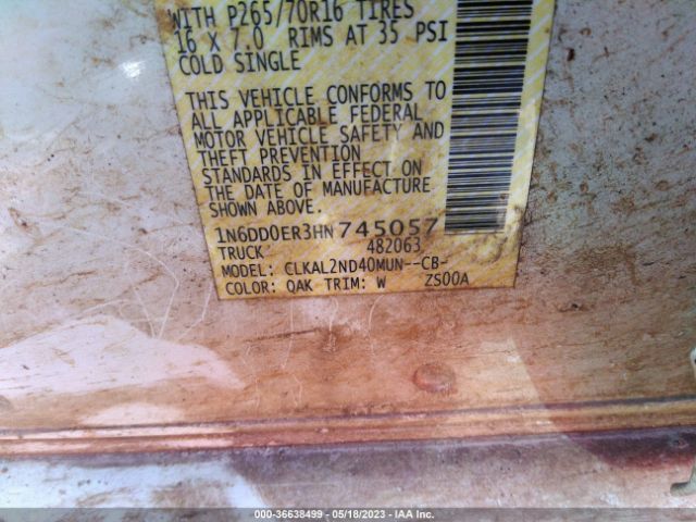 1N6DD0ER3HN745057 Nissan Frontier Sv V6