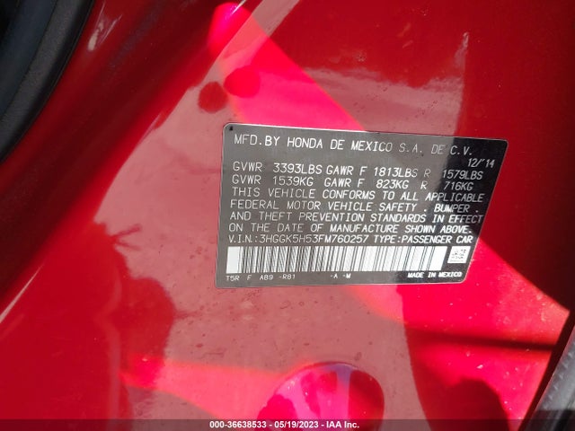 Honda FIT LX 2015 3HGGK5H53FM760257 Image 9