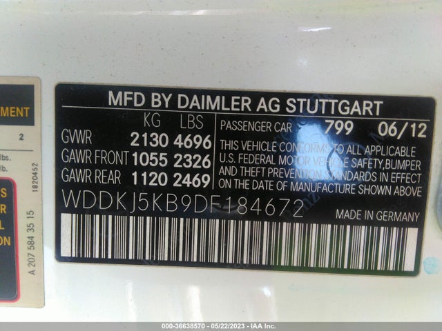 2013 MERCEDES-BENZ E-CLASS E350 VIN: WDDKJ5KB9DF184672
