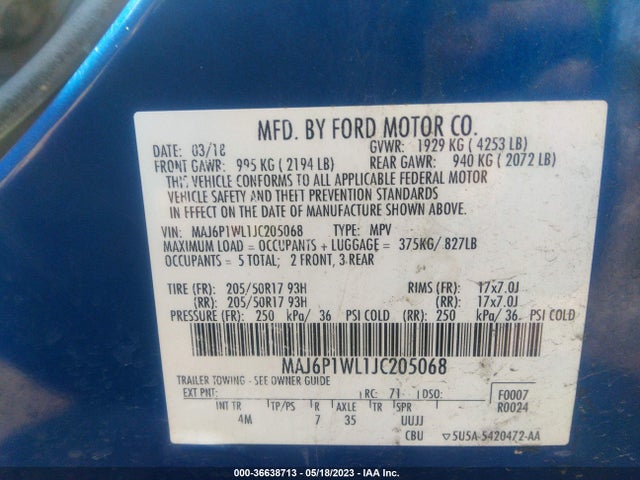 2018 FORD ECOSPORT TITANIUM VIN: MAJ6P1WL1JC205068