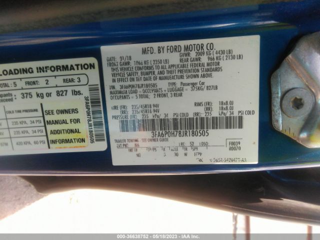 3FA6P0H78JR180505 Ford FUSION SE