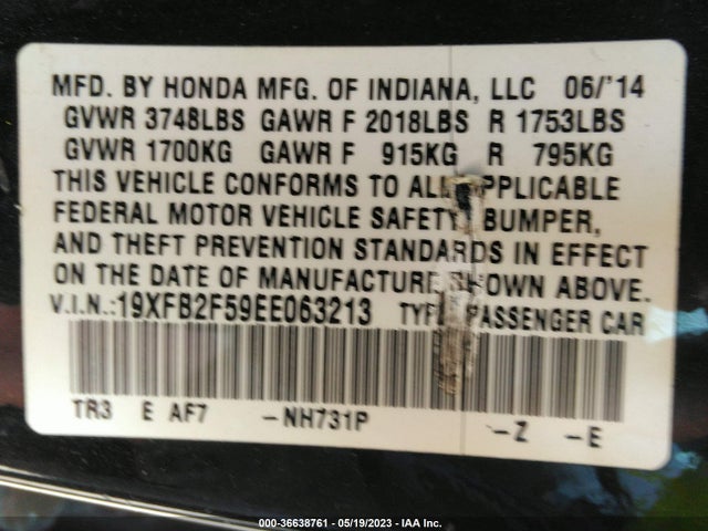 Honda Civic Sedan Lx 2014 19XFB2F59EE063213 Image 9