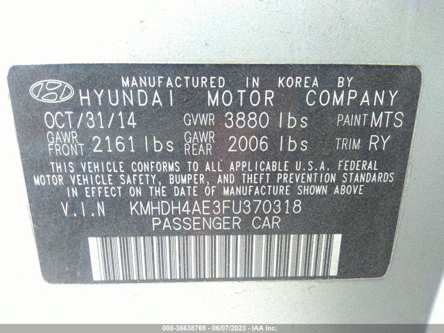 Hyundai Elantra Limited 2015 KMHDH4AE3FU370318 Image 11