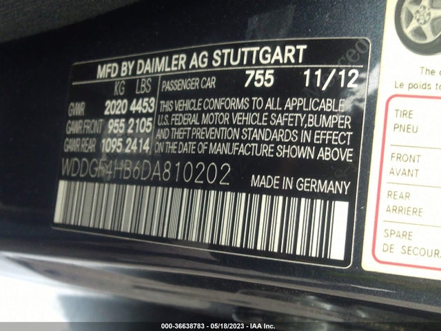 2013 MERCEDES-BENZ C-CLASS C 250 VIN: WDDGF4HB6DA810202