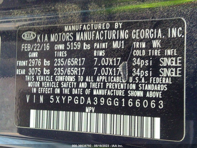KIA Sorento 2016 5XYPGDA39GG166063 Image 21