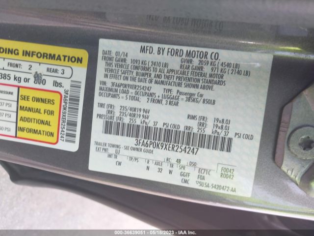 3FA6P0K9XER254247 Ford Fusion Titanium