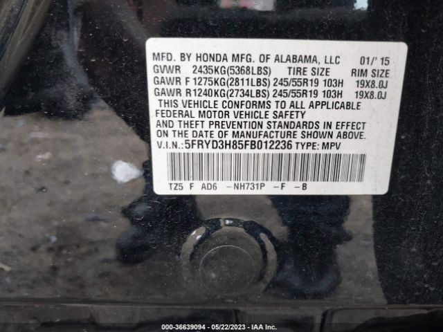 5FRYD3H85FB012236 Acura Mdx Advance/entertainment Pkg