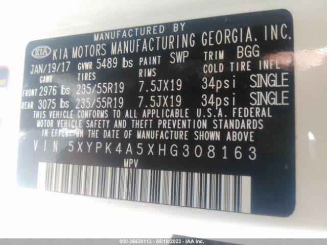5XYPK4A5XHG308163 KIA Sorento Sx V6