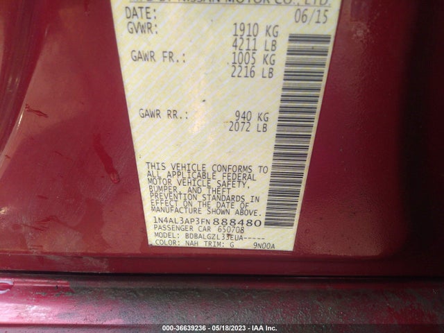 Nissan ALTIMA 2.5 2015 1N4AL3AP3FN888480 Image 10