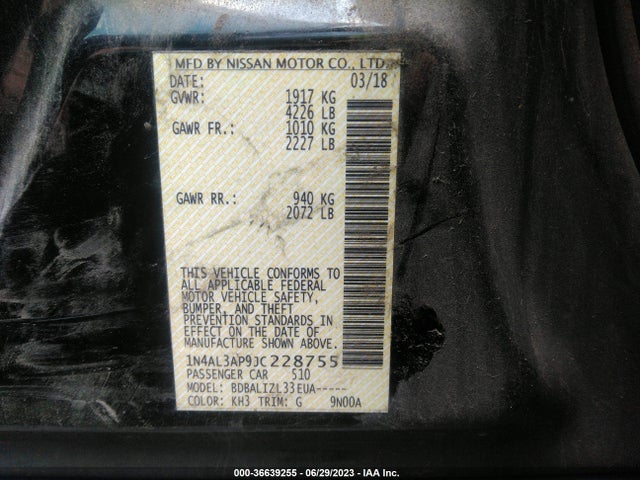 2018 NISSAN ALTIMA 2.5 SV VIN: 1N4AL3AP9JC228755