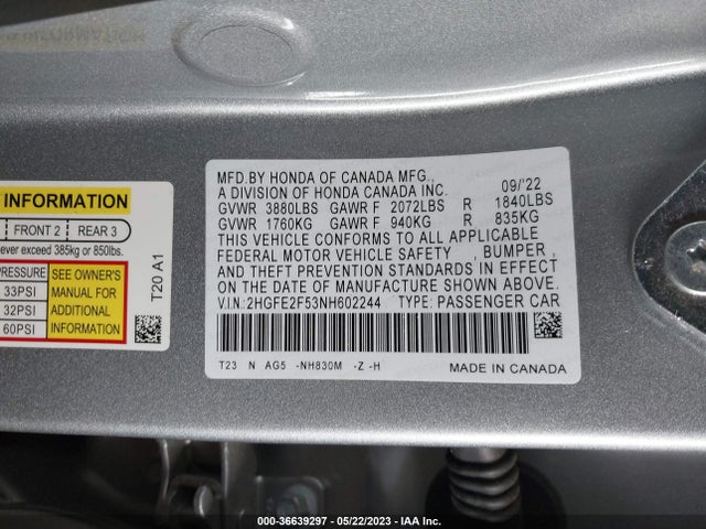 Honda Civic Sport 2022 2HGFE2F53NH602244 Image 9