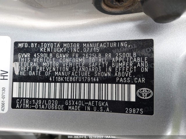 Toyota AVALON LIMITED 2015 4T1BK1EB6FU179144 Image 9