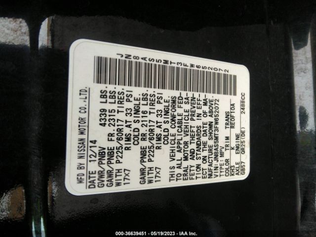 JN8AS5MT3FW652072 Nissan Rogue Select S