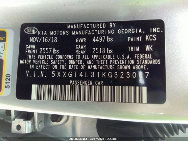 5XXGT4L31KG323087 KIA Optima Lx
