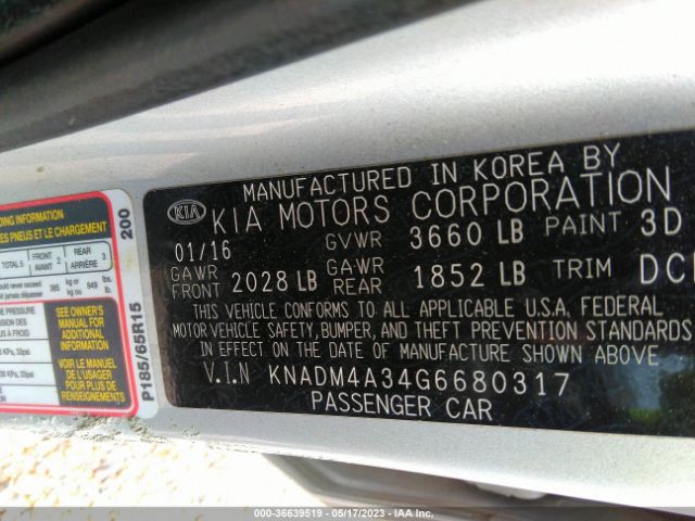 KNADM4A34G6680317 KIA RIO LX