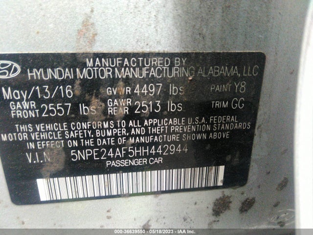 Hyundai Sonata 2.4l 2017 5NPE24AF5HH442944 Image 9