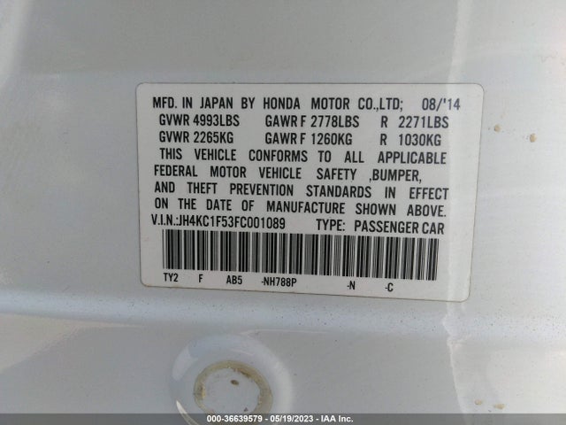 2015 Acura RLX, VIN: JH4KC1F53FC001089