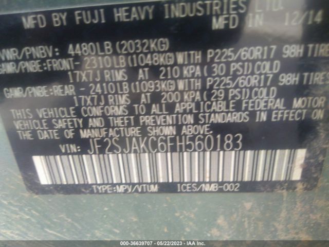 JF2SJAKC6FH560183 Subaru Forester 2.5i Limited
