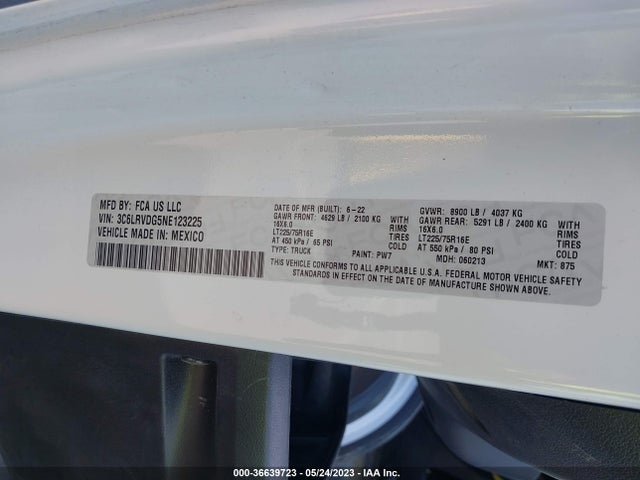 2022 RAM PROMASTER CARGO VAN VIN: 3C6LRVDG5NE123225