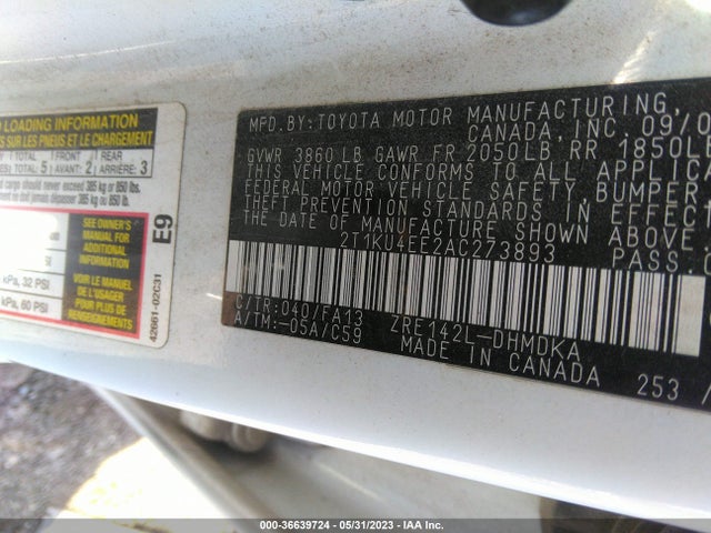 2010 TOYOTA MATRIX VIN: 2T1KU4EE2AC273893