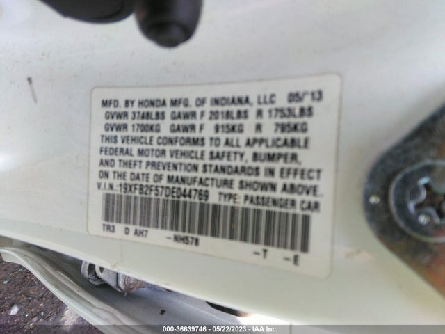 2013 HONDA CIVIC SDN LX VIN: 19XFB2F57DE044769