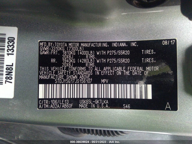 2018 Toyota Sequoia, VIN: 5TDJY5G17JS156107