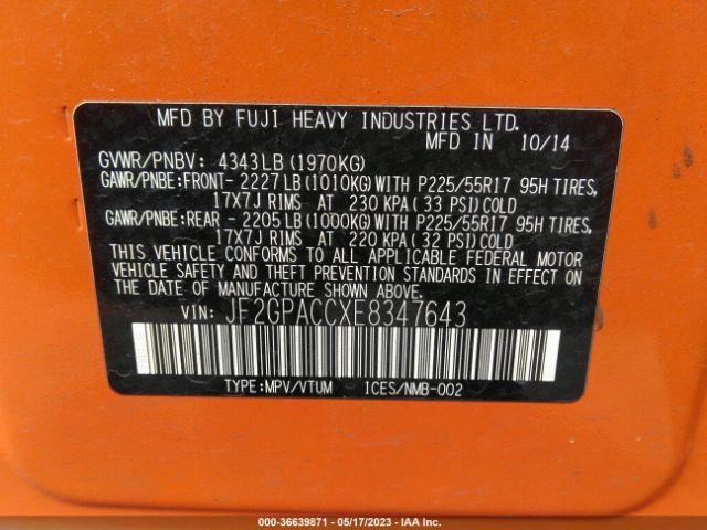 JF2GPACCXE8347643 Subaru Xv Crosstrek Premium