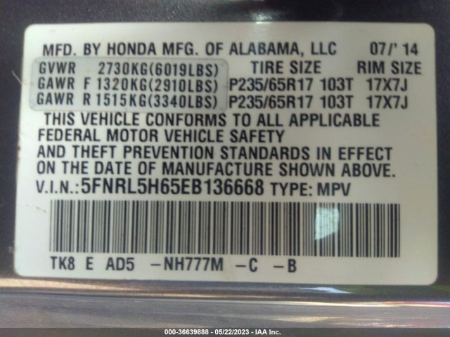 Honda Odyssey Ex-l 2014 5FNRL5H65EB136668 Image 9