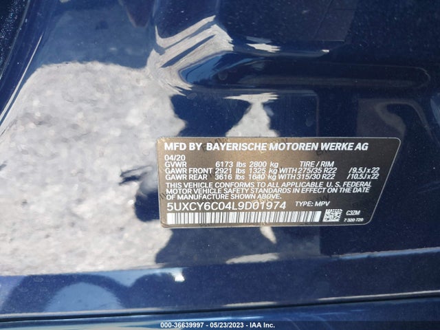 2020 BMW X6, VIN: 5UXCY6C04L9D01974