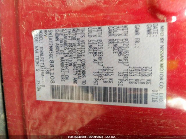 5N1AT2MM5GC881108 Nissan ROGUE S