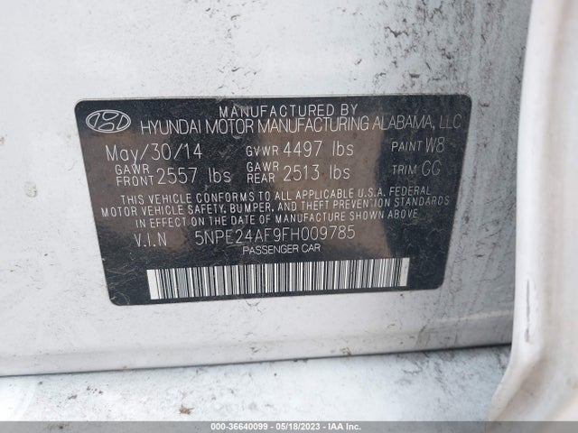 Hyundai Sonata 2.4l Se 2015 5NPE24AF9FH009785 Image 9