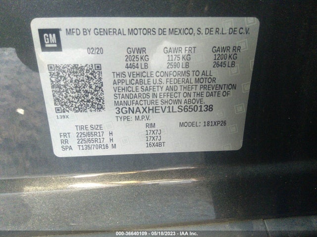 Chevrolet EQUINOX LS 2020 3GNAXHEV1LS650138 Image 9