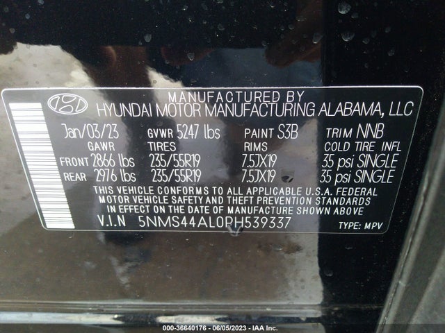 2023 HYUNDAI SANTA FE LIMITED VIN: 5NMS44AL0PH539337