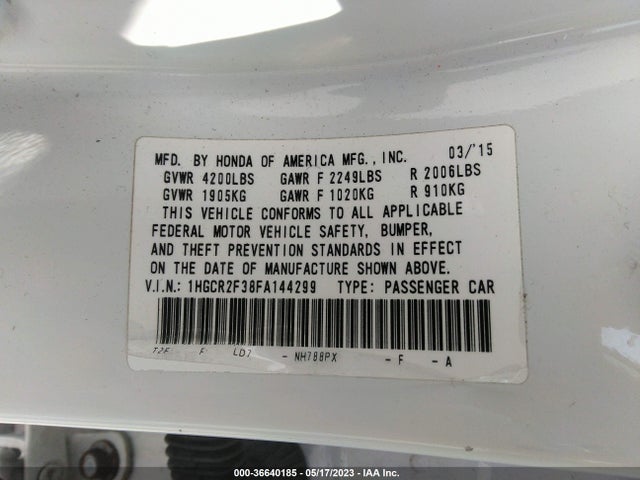 Honda Accord Sedan Lx 2015 1HGCR2F38FA144299 Image 9
