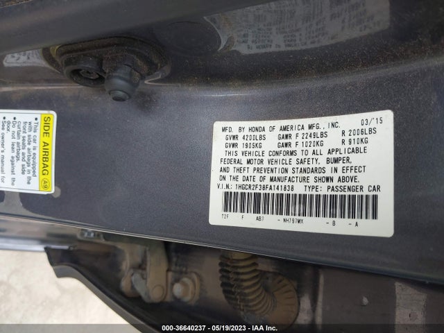 Honda Accord Sedan Lx 2015 1HGCR2F38FA141838 Image 9