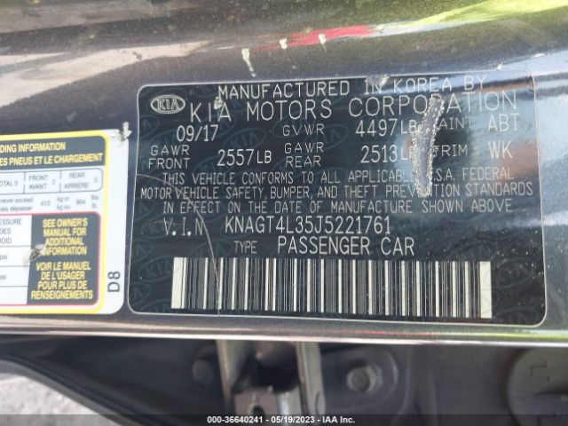 KNAGT4L35J5221761 KIA Optima Lx