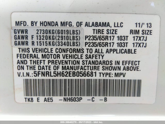 Honda Odyssey Ex-l 2014 5FNRL5H62EB056681 Image 11