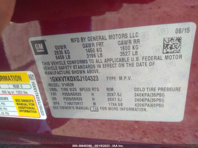 1GKKVTKDXGJ104323 GMC Acadia Denali