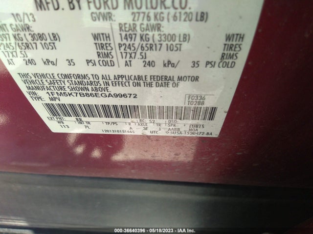 Ford Explorer Base 2014 1FM5K7B86EGA99672 Image 9