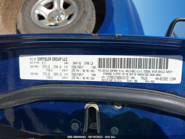 36640442 :رقم المزاد ، 1D7RB1GT6BS615172 vin ، 2011 Ram 1500 St مزاد بيع