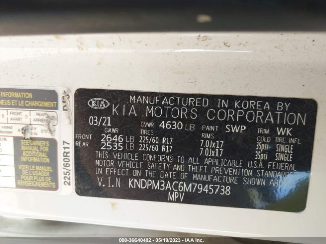 KNDPM3AC6M7945738 KIA Sportage Lx