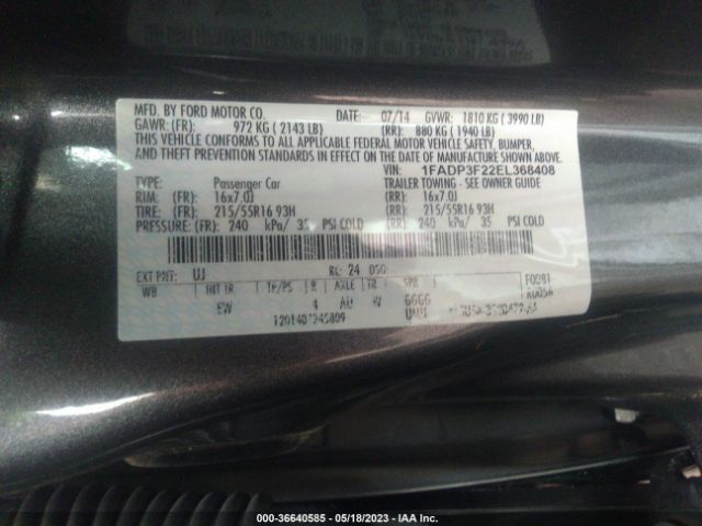 1FADP3F22EL368408 Ford FOCUS SE